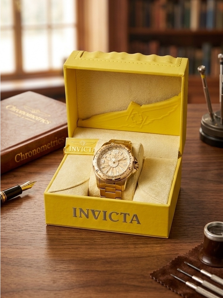Invicta GoldTone Mens Watch In Yellow Presentation Box